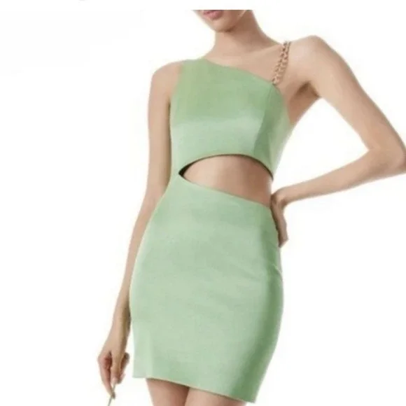 NWT Alice + Olivia Revolve Women's Green One-Shoulder Cutout Karoline Dress 2 - Picture 2 of 15
